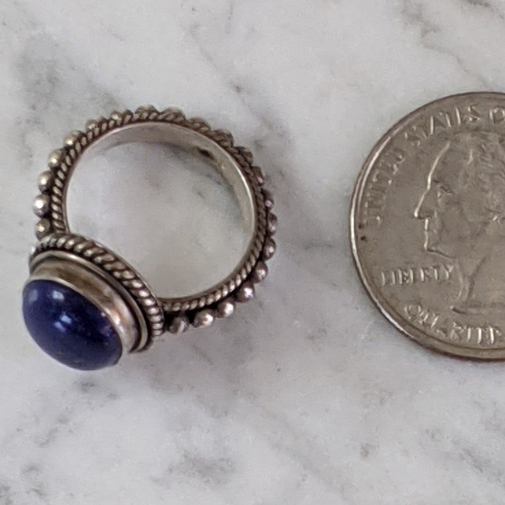 Sterling Silver + Lapis Gemstone Ring - image 3